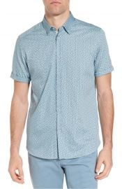 Ted Baker London Narnar Trim Fit Geo Print Camp Shirt in Blue at Nordstrom